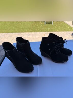 2 pairs Women’s Black Suede Wedge Ankle Boots Bundle